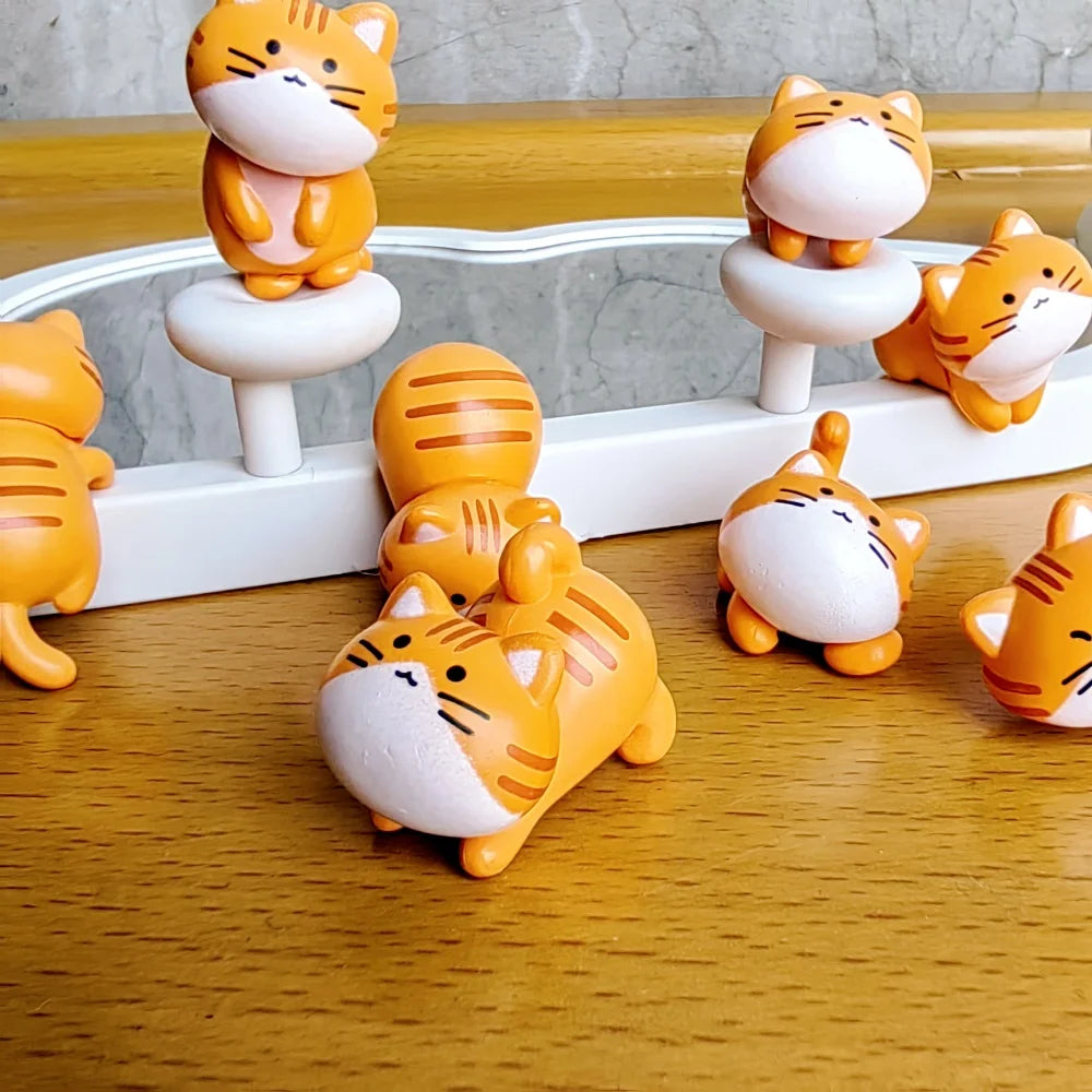 8pc Funny Cute Orange Cat Animal Car Decoration Pvc Craft Miniature