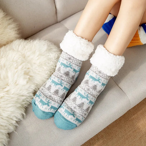 Winter Warm Socks Women penguin Plush Soft Female Non Grip Floor