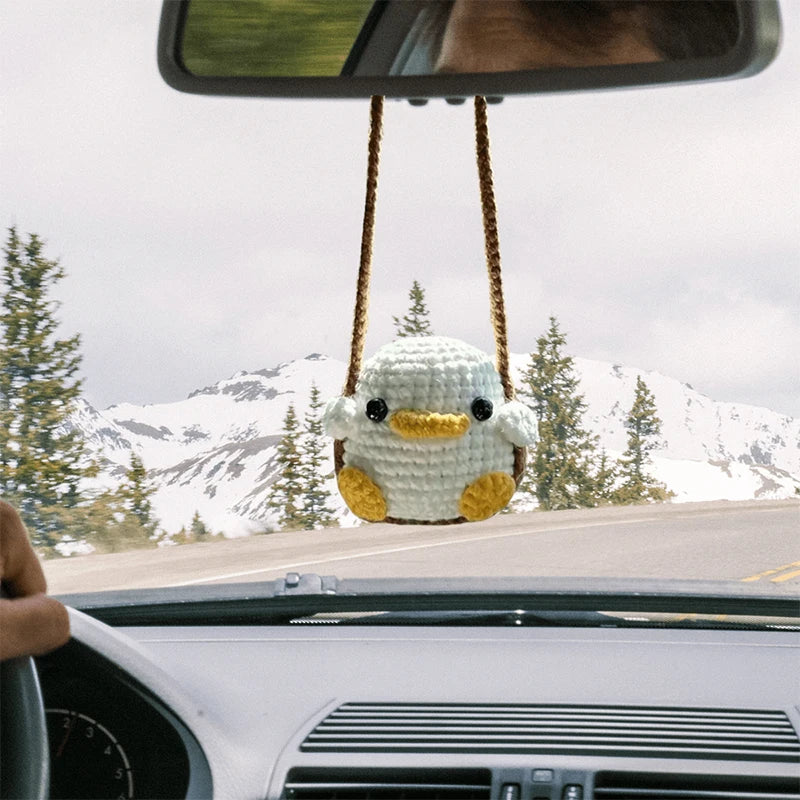 Cute Crochet Animal Car Pendant – Duckling & Frog Design Soft Yarn