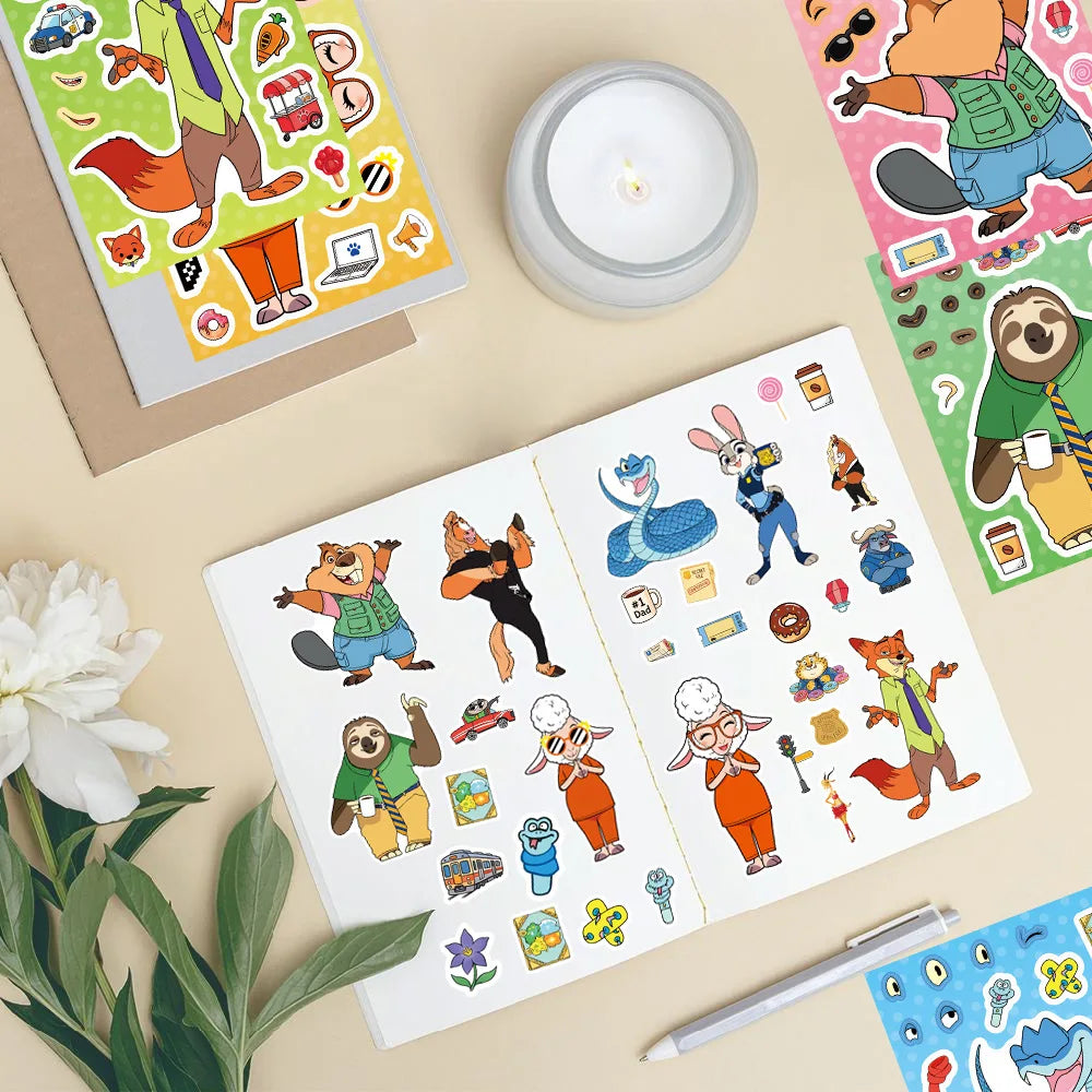 8/16Sheets Make a Face Zootopia 2 Puzzle Cartoon Stickers DIY Ryder