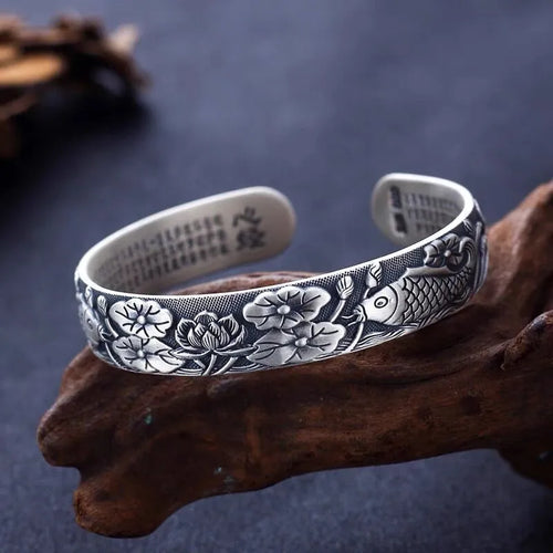 XIYANIKE Vintage Thai Silver Lotus Flower Cuff Bracelet For Women Girl