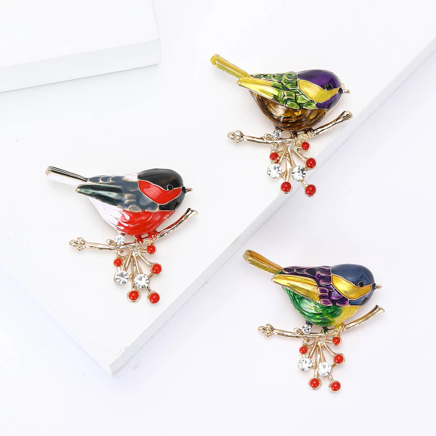 Trendy Enamels Birds Brooches for Women Unisex Animals Rhinestones