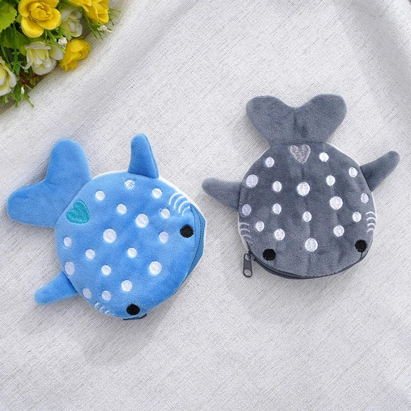 New Cartoon Shark Plush Coin Purse Cute Coin Holder with Keyring Data