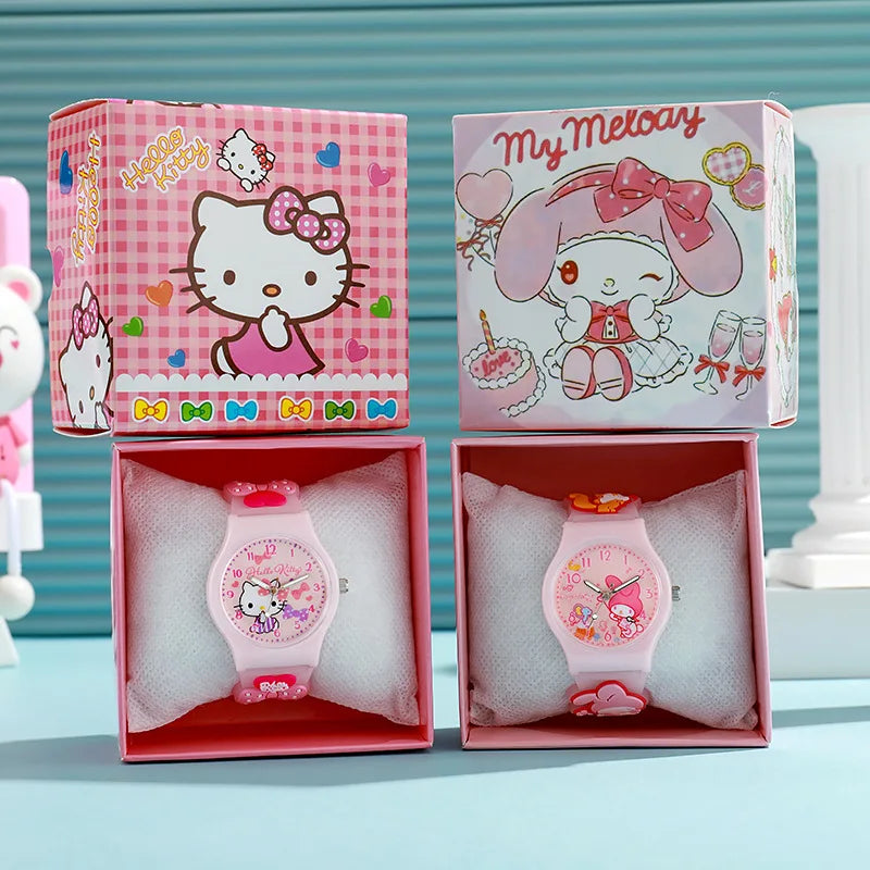 3D Hello Kitty Children Watches with box Cinnamoroll Kuromi Melody