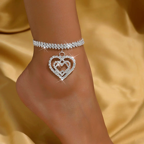 1 Women's Trendy Claw Chain Series Double Peach Heart Feet Chain