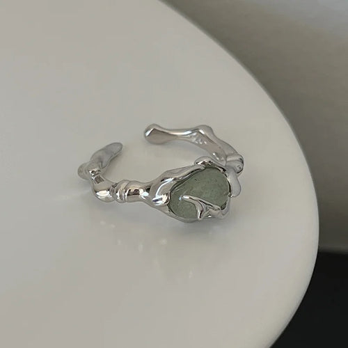 925 Sterling Silver plated Liquid Lava Hetian Jade Bamboo Ring for