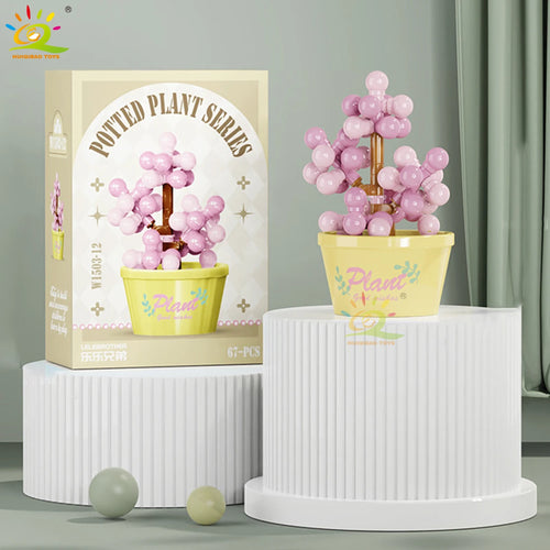 HUIQIBAO MOC Flower Succulent Potted Model Building Block DIY Eternal