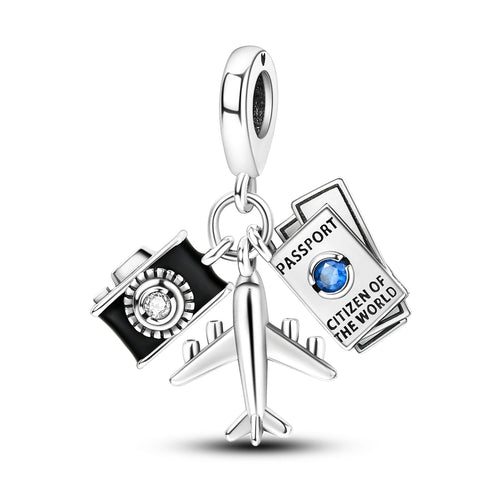 925 Silver Travel Airplane Passport Charms Beads Pendants Fit Original