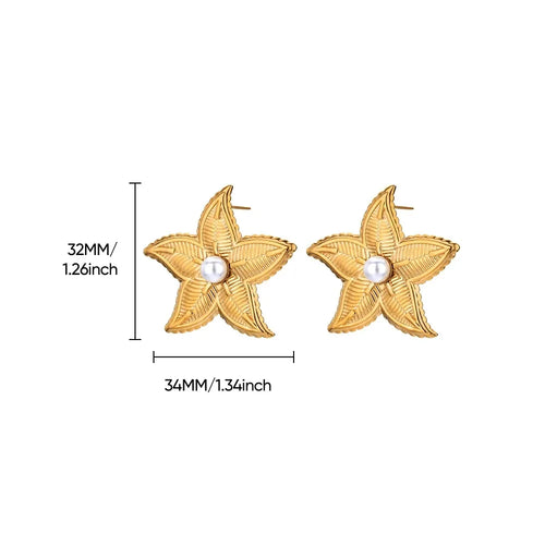 Vintage Summer Starfish Stainless Steel Stud Earrings For Women Simple