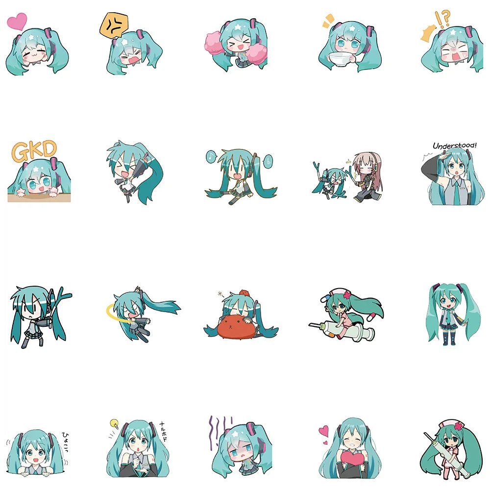 65Pcs Cute Cartoon Hatsune Miku Sticker Waterproof Vinyl for Laptop