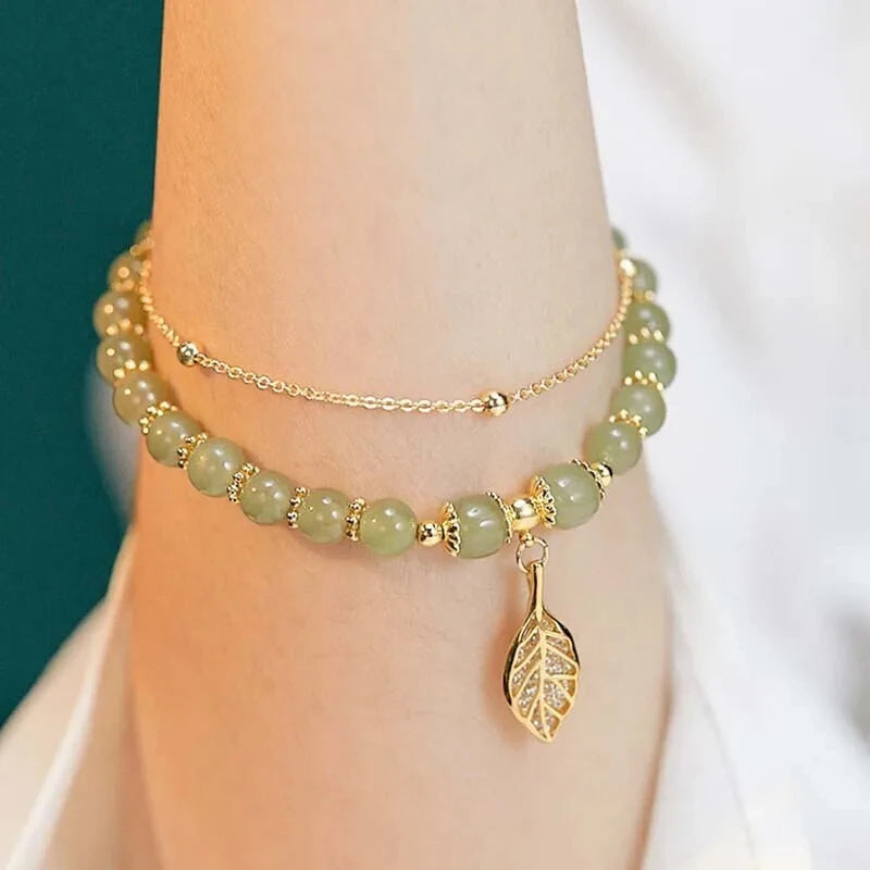 2026Chinese Style Green Jade Bracelet For Women Exquisite Gold Color