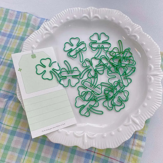 10pcs INS Style Paper Clips Lucky Four-Leaf Clover Bookmark Aesthetic