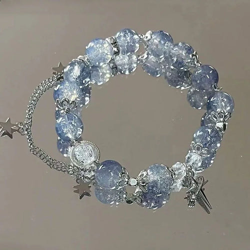 Niche Design Star Chain Tassel Bracelet for Women Fantasy Blue Crystal