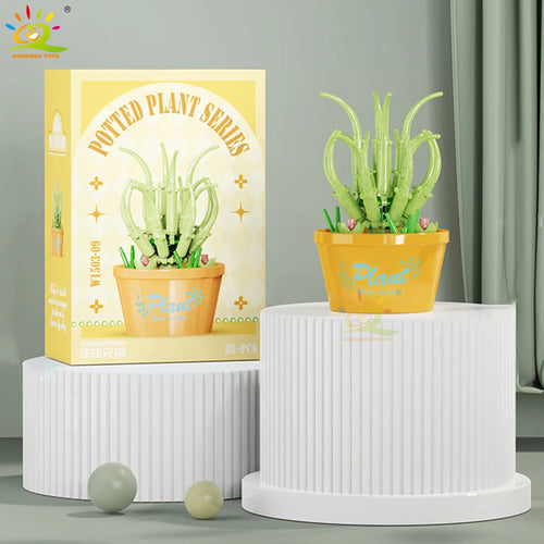 HUIQIBAO MOC Flower Succulent Potted Model Building Block DIY Eternal