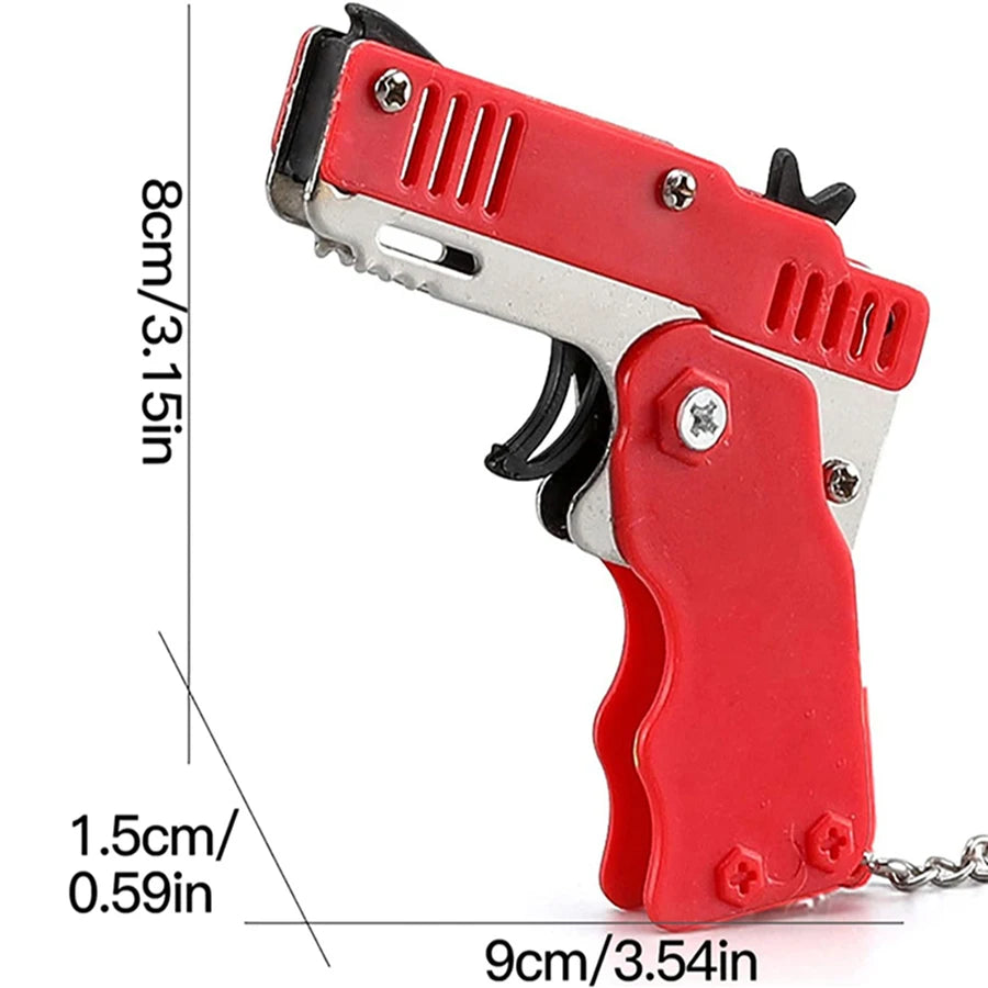 Metal Burst Rubber Band Toy - Mini Folding Launcher Toy With Keychain