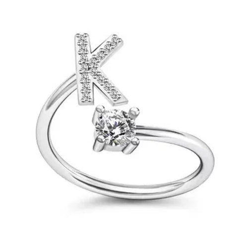 LATS Zircon Initial A-Z Letter Rings for Women Girl Adjustable Opening