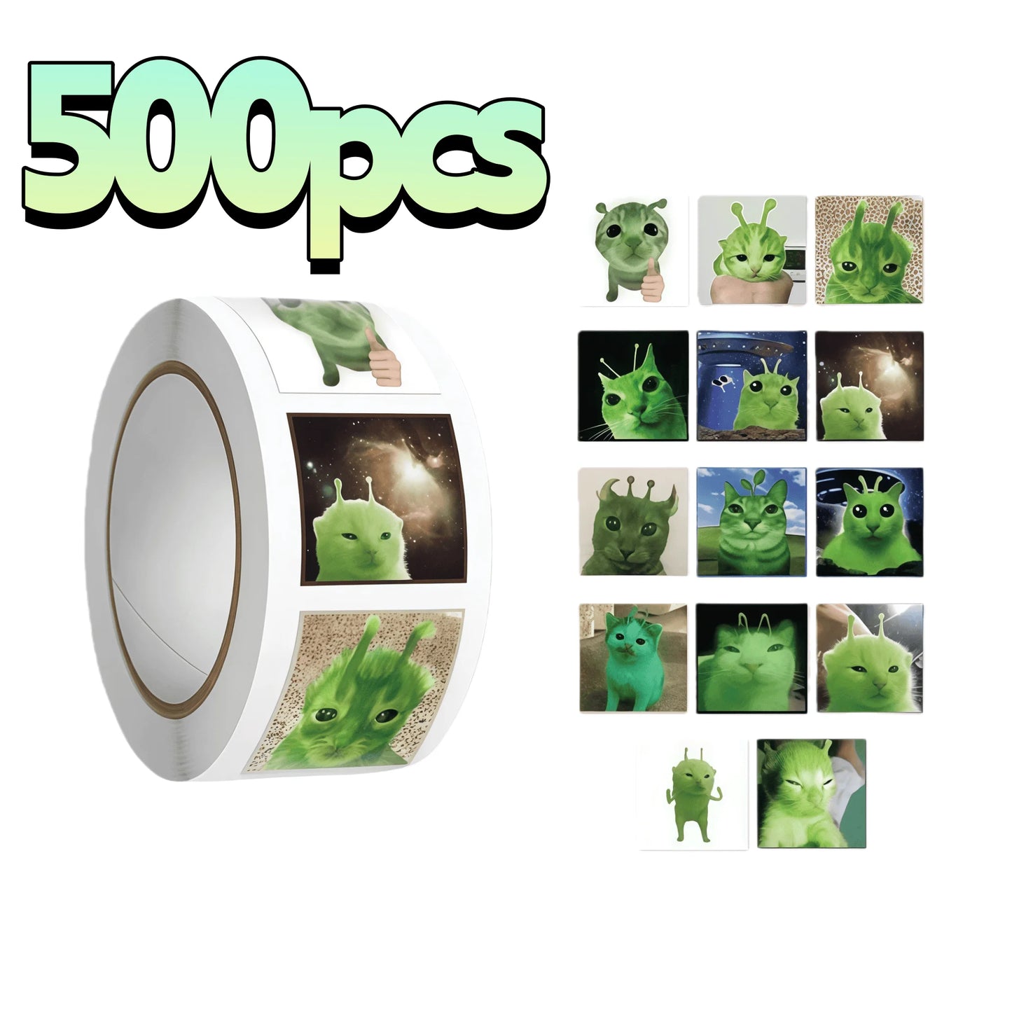 500Pcs Funny Alien Cat Stickers, Quirky Extraterrestrial Kitten Decals