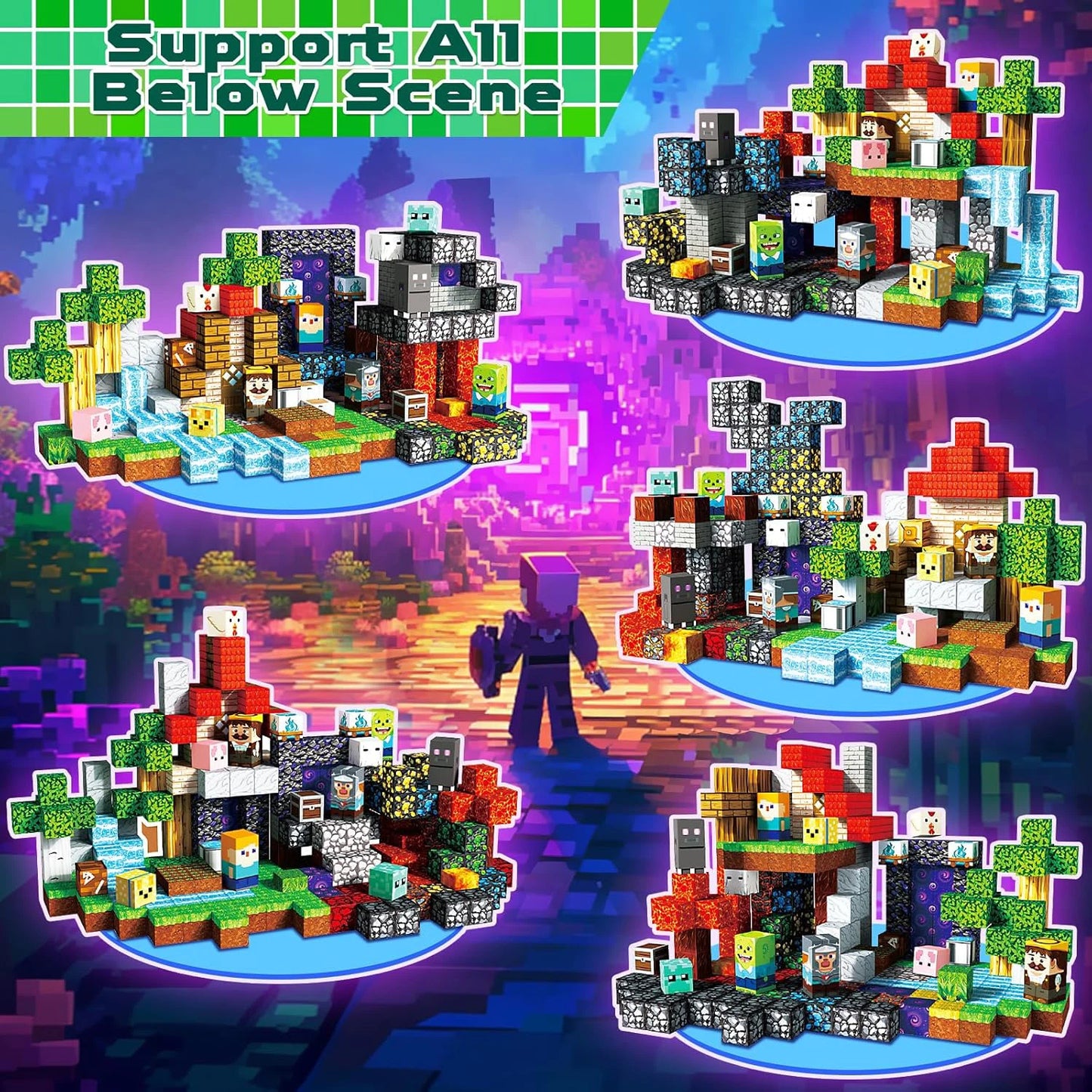 100-300pcs Magnetic Tiles Building Blocks Set,My World Figures Bricks,