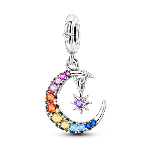 Silver Plated Mystery Star and Moon Charms Beads Fit Original Bangle