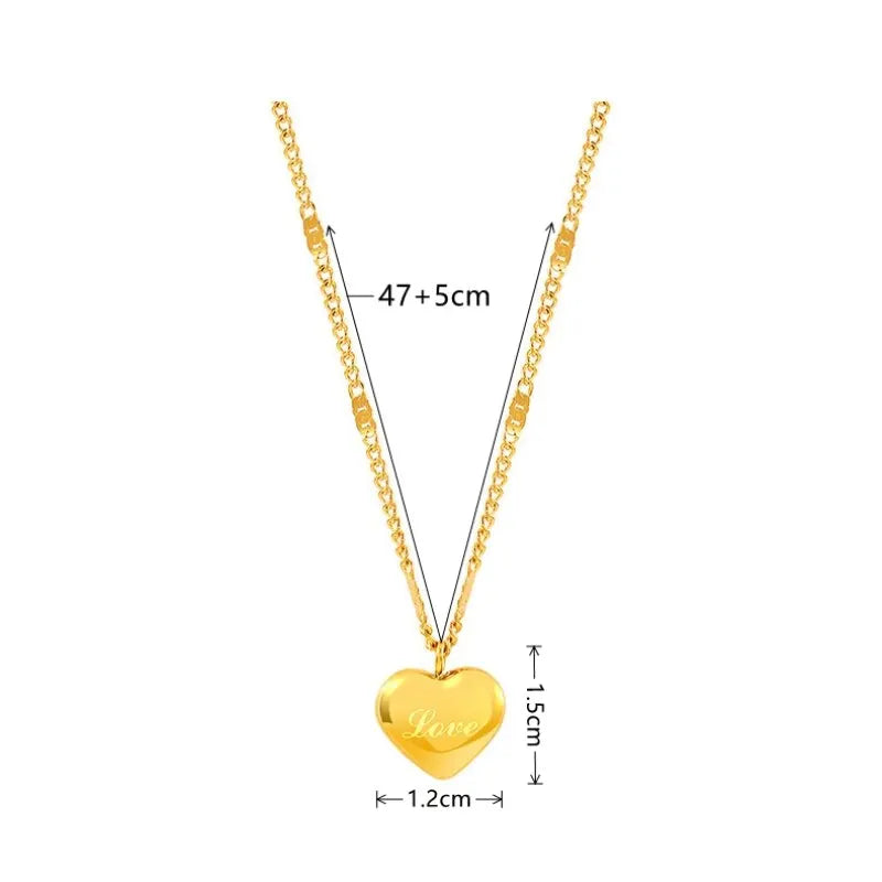 1pcs Gold-color Necklace Ms Simple Fashion Peach Heart Engraved Love