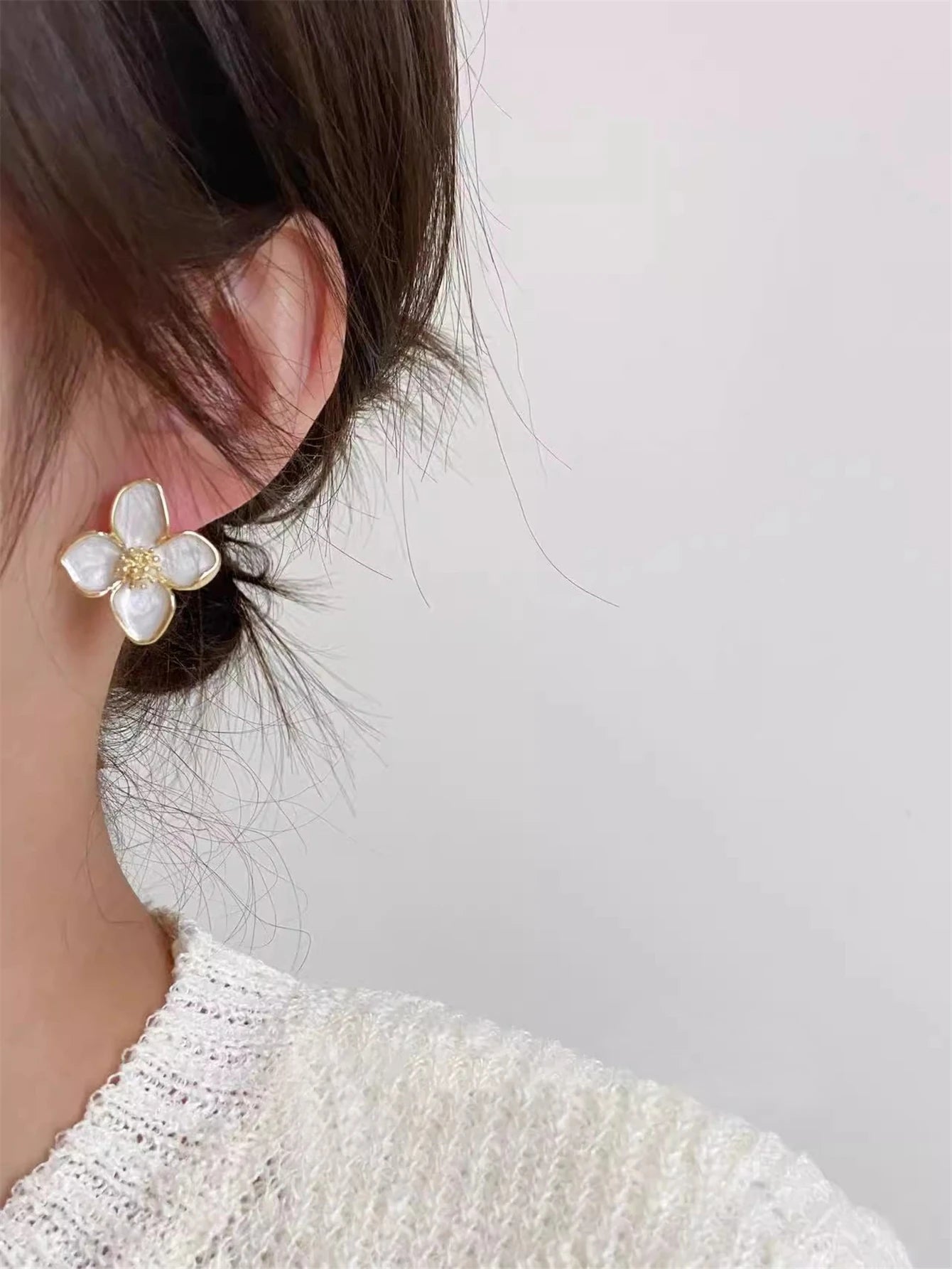 Hibiscus Dropped Glaze Flower Stud Earrings for Women Girl French Ins