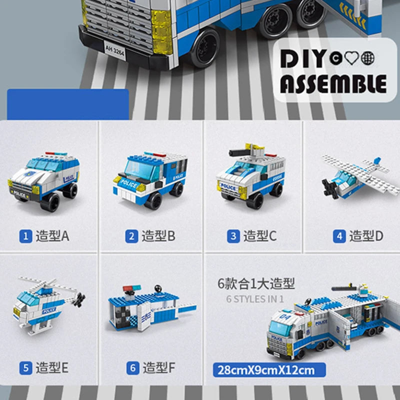 6in1 NEW Police Sports Car Fire Engineering Engine Mini Loader Truck