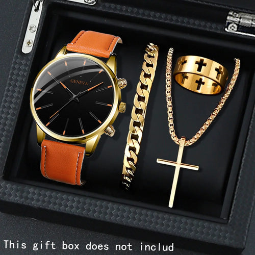 4 Pcs/set, Casual Men's Watchs Men's Watch Set Quartz Watch PU Leather