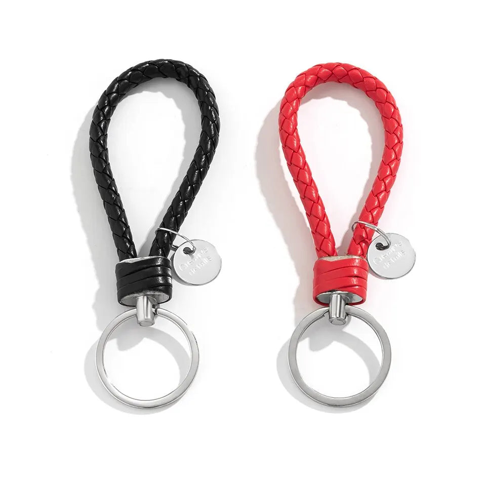 2Pcs/Set PU Leather Braided Woven Rope Keychain DIY Bag Pendant Key