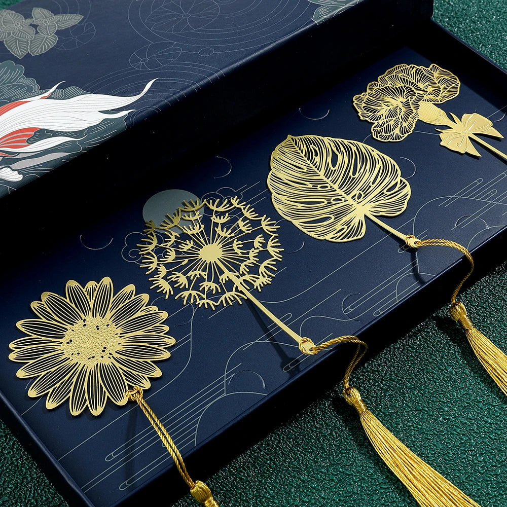 Chinese Style Handmade Book Mark Golden Rose Lotus Flower Bookmarks