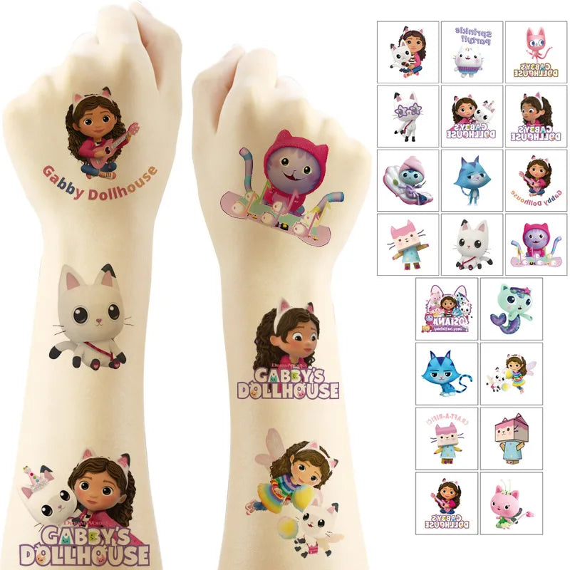 20PCS Kawaii Gabby Dollhouse Cats Tattoo Stickers Cute Cartoon Anime
