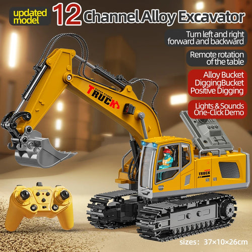 Alloy Remote Control Excavator Toy Car with Lights Sound Effect