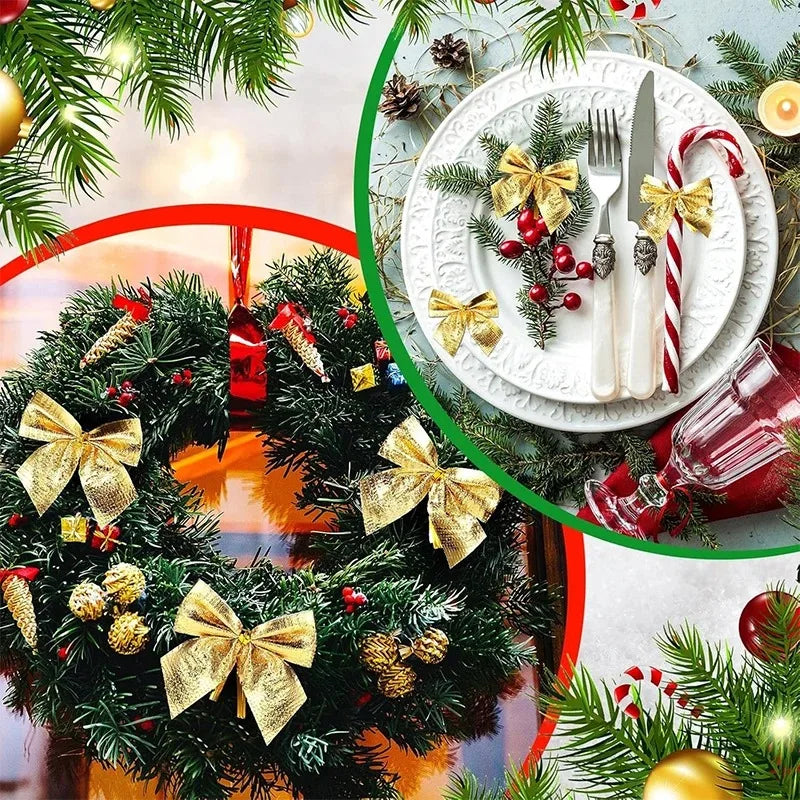 12/24/36Pcs Christmas Bow Red Gold Mini Xmas Tree Bowknot for Home