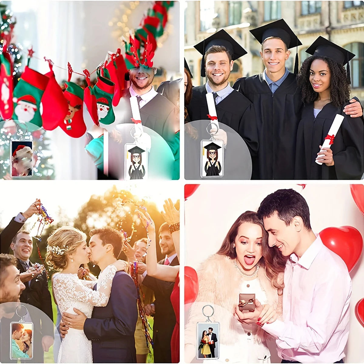 10pcs Transparent Photo Frame Keychain Tassels Snap-In Custom Insert