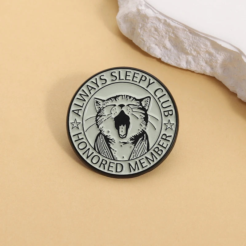 Always Sleeping Club Enamel Pins Cartoon Cute Cat Yawn