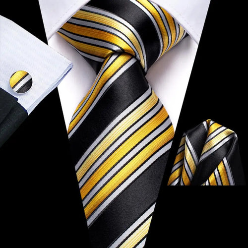 Black Red Striped Silk Wedding Tie For Men Handky Cufflink Gift Men