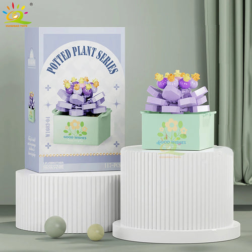 HUIQIBAO MOC Flower Succulent Potted Model Building Block DIY Eternal
