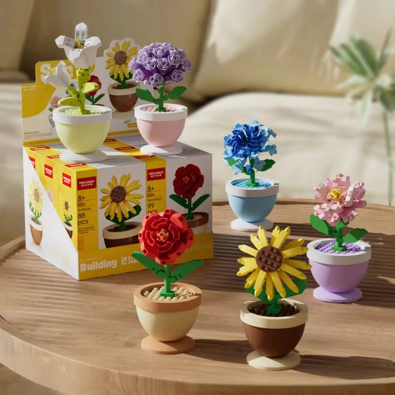 Educational Building Block Flower Bouquet Pot Plant Toy, Small Part