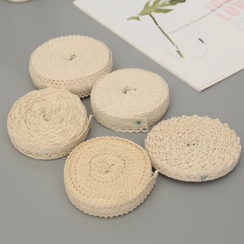 5Yards Cotton Lace Trim Ribbon Beige Sewing Trim Lace Ribbon Crochet