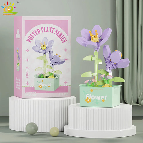 HUIQIBAO MOC Flower Succulent Potted Model Building Block DIY Eternal