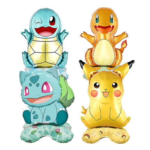 4Pcs Standing Pokemon Balloon Cartoon Pikachu Squirtle Bulbasaur