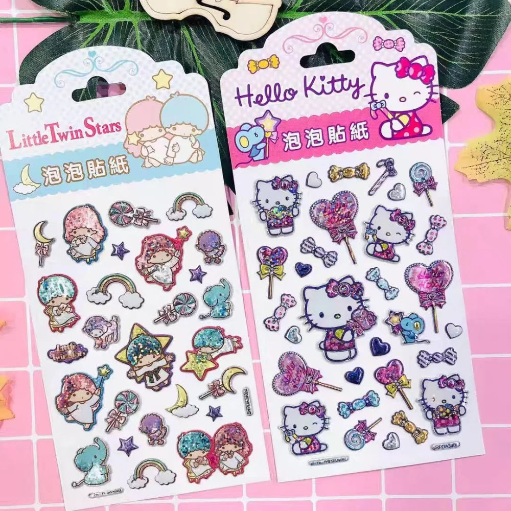 Genuine Sanrio Hello Kitty Glitter Stickers Cartoon Kt Cat Toys Decals