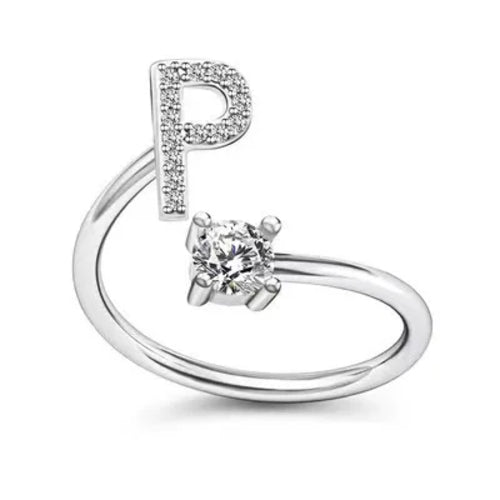 LATS Zircon Initial A-Z Letter Rings for Women Girl Adjustable Opening