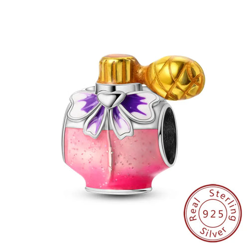 Fit Original 925 Sterling Silver Charms Beads Bow Perfume Bottle Pink