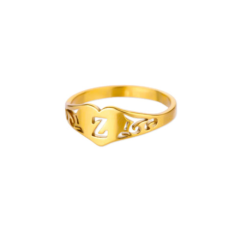 Fashion Hollow Initial Letter Heart Rings For Women Gold Color