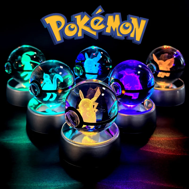 Pokemon Crystal Ball 3D Pikachu Mewtwo Mew Gengar Night Light Lamp