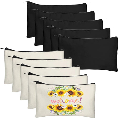 10pcs Blank Beige Diy Craft Bag Canvas Pencil Case Makeup Bags Zipper