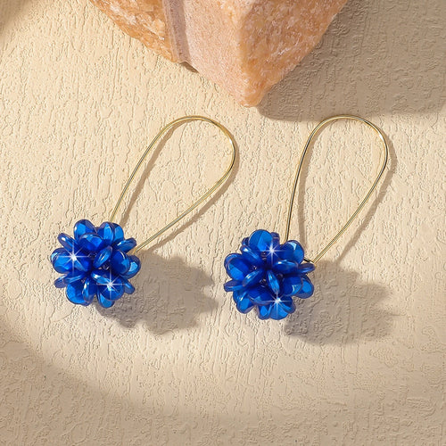 2PC Women's Fashion Trend DIY Pearl Petal Ball Earrings Outdoor Travel