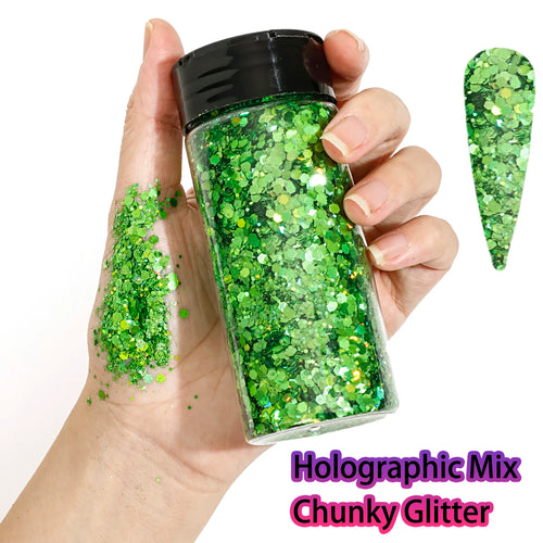1Bottle Holographic Chunky Glitter 80g Craft Glitter Powder Mixed