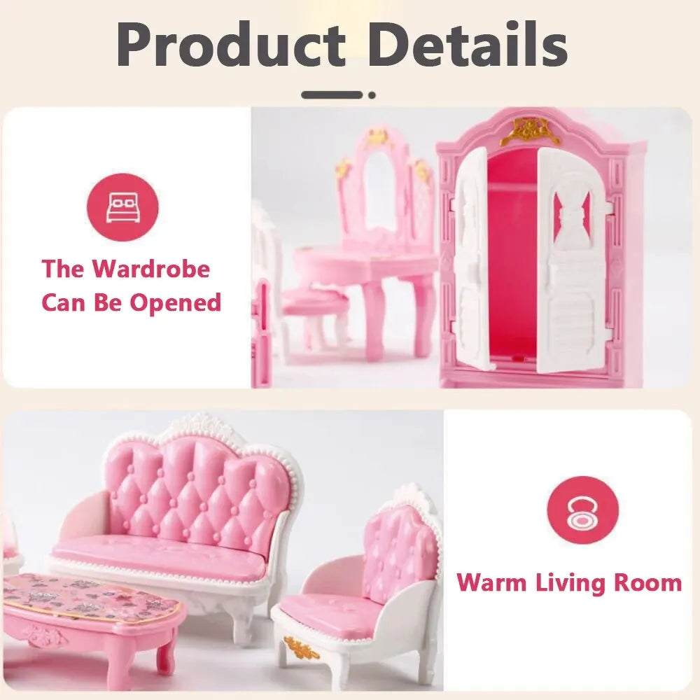 Hot Sale Cute Kawaii Pink 10 Items/Lot Miniature Dollhouse Furniture