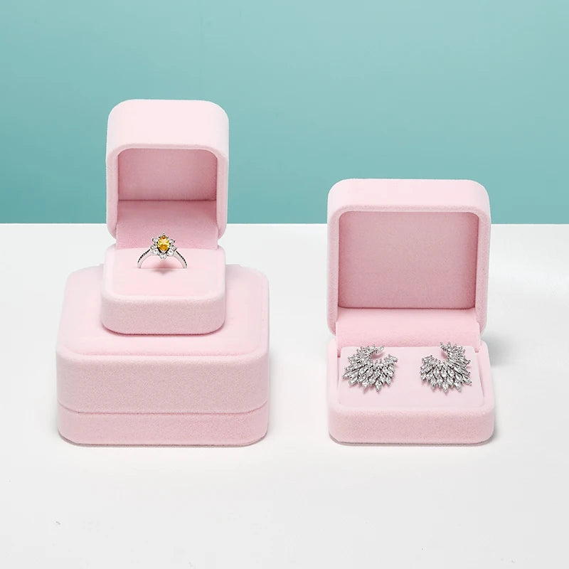 Oirlv Velvet Ring Box Pink Earring Jewelry Box Necklace Bracelet